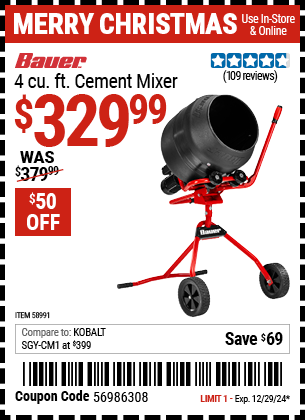 BAUER 4 cu. ft. Cement Mixer