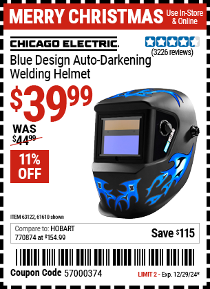 CHICAGO ELECTRIC Blue Design Auto-Darkening Welding Helmet