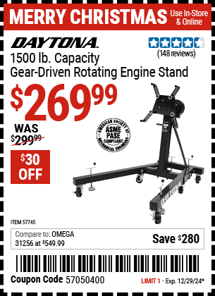 DAYTONA 1500 lb. Capacity Gear-Driven Rotating Engine Stand