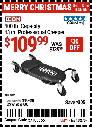 ICON 400 lb. Capacity 43 in. Professional Creeper