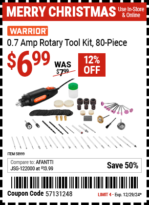 WARRIOR 0.7 Amp Rotary Tool Kit, 80-Piece