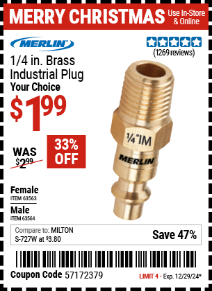 MERLIN 1/4 in. Male Brass Industrial Plug