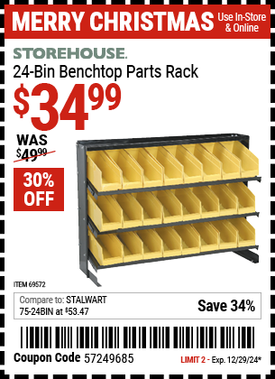 STOREHOUSE 24 Bin Benchtop Parts Rack