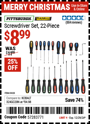 PITTSBURGH Screwdriver Set, 22 Piece