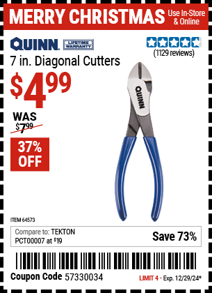 QUINN 7 in. Diagonal Cutters