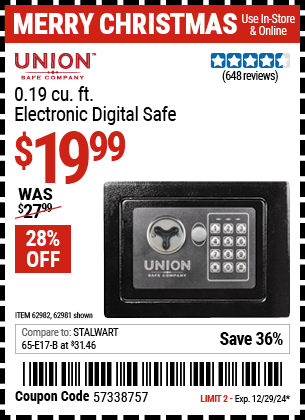 UNION SAFE COMPANY 0.19 cu. Ft. Electronic Digital Safe