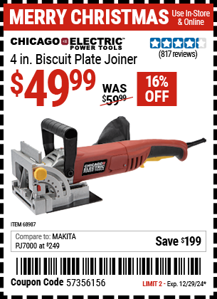 CHICAGO ELECTRIC POWER TOOLS 4 in. Biscuit Plate Joiner