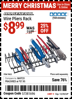 U.S. GENERAL Wire Pliers Rack