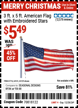 3 ft. x 5 ft. American Flag with Embroidered Stars