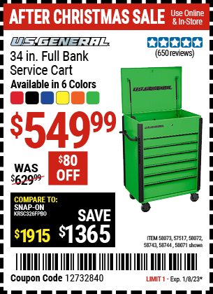 U.S. GENERAL: 34 in. Full Bank Service Cart, Black