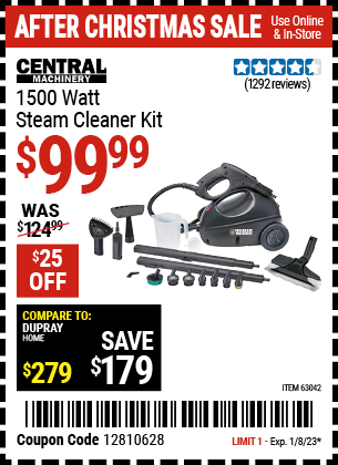 CENTRAL MACHINERY: 1500 Watt Steam Cleaner Kit