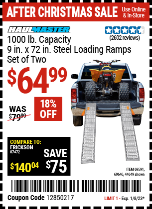 HAUL-MASTER: 1000 lb. Capacity 9 in. x 72 in. Steel Loading Ramps, Set of Two