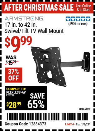 ARMSTRONG: 17 in. to 42 in. Swivel/Tilt TV Wall Mount