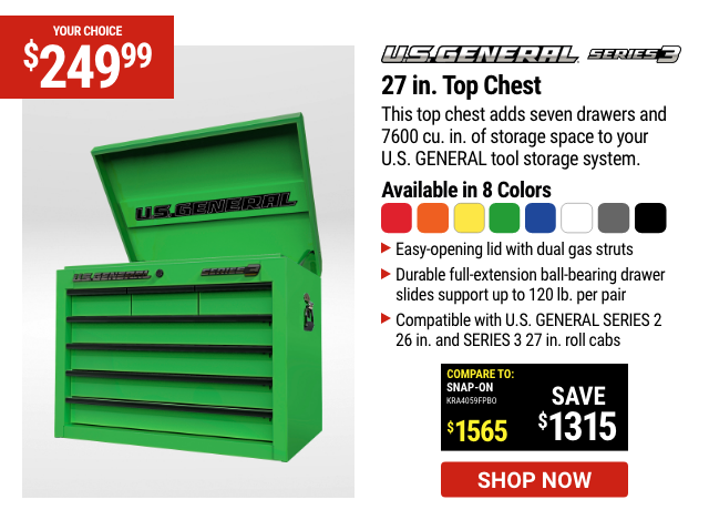 U.S. GENERAL: 27 in. x 22 in. Top Chest, Series 3, Green