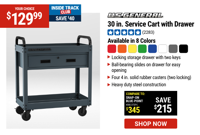 U.S. GENERAL: 30 in. Service Cart with Drawer, Slate Gray