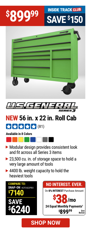 U.S. GENERAL: 56 in. x 22 in. Roll Cab, Series 3, Green