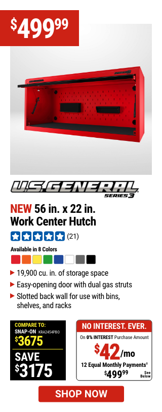 U.S. GENERAL: 56 in. x 22 in. Work Center Hutch, Series 3, Red