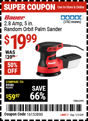BAUER: 2.8 Amp, 5 in. Random Orbit Palm Sander