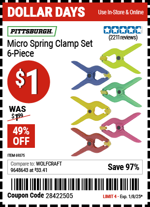 PITTSBURGH Micro Spring Clamp Set, 6 Piece