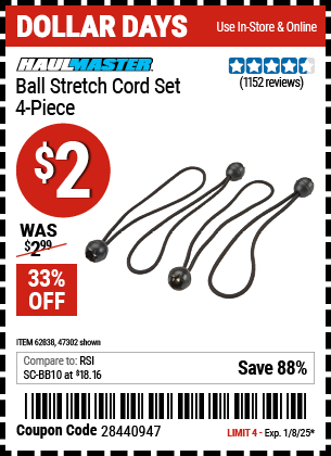 HAUL-MASTER Ball Stretch Cord Set, 4 Piece