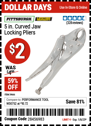 PITTSBURGH 5 in. Curved Jaw Locking Pliers