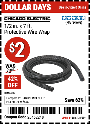 CHICAGO ELECTRIC 1/2 in. x 7 ft. Protective Wire Wrap