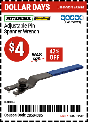 PITTSBURGH Adjustable Pin Spanner Wrench