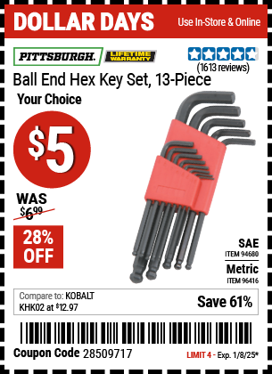 PITTSBURGH Metric Ball End Hex Key Set, 13 Piece