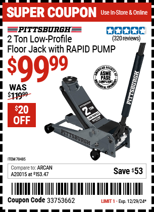 PITTSBURGH 2 Ton Low-Profile Floor Jack with RAPID PUMP