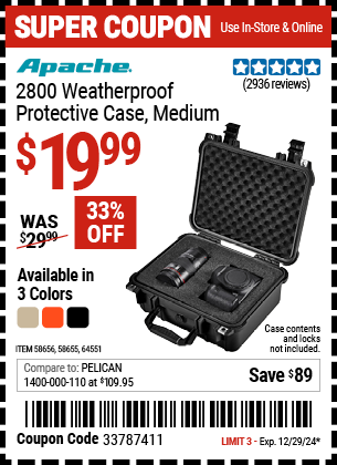 APACHE 2800 Weatherproof Protective Case, Medium