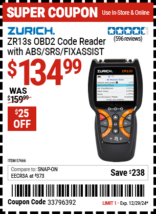 ZURICH ZR13s OBD2 Code Reader with ABS/SRS/FIXASSIST