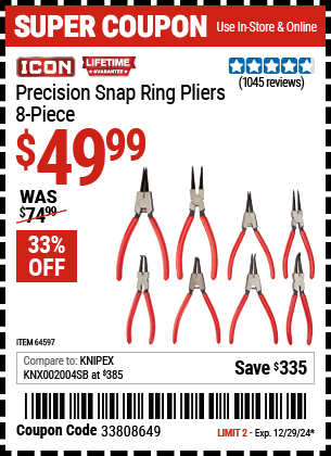 ICON Precision Snap Ring Pliers, 8 Piece