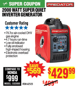 2000 Watt Super Quiet Inverter Generator