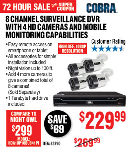 View 8 Channel Surveillance DVR with 4 HD Cameras and Mobile Monitoring Capabilities