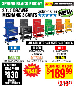 View 30 in. 5 Drawer Blue Mechanic's Cart