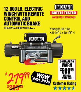 12000 lb. Off-Road Vehicle Electric Winch with Automatic Load-Holding Brake
