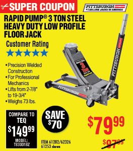 3 ton Low Profile Steel Heavy Duty Floor Jack with
Rapid Pump