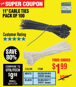 11 in. White Cable Ties 100 Pk