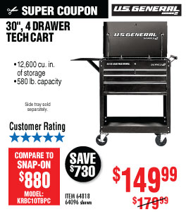 View 30 in. 4 Drawer Black Tech Cart