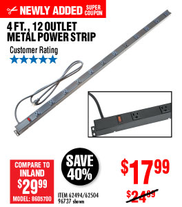 12 Outlet 4 ft. Metal Power Strip