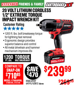 20V Max Lithium 1/2 in. Cordless Xtreme Torque Impact Wrench Kit