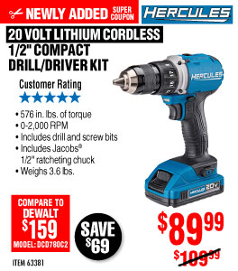 20V Lithium Cordless 1/2 In. Compact Drill/Driver Kit