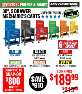 30 in. 5 Drawer Blue Mechanic's Cart