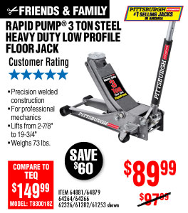 3 ton Low Profile Steel Heavy Duty Floor Jack with
Rapid Pump