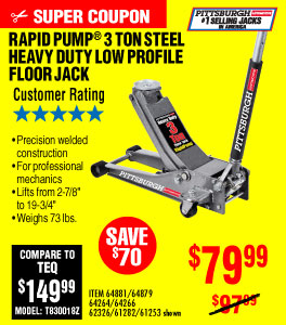 3 ton Low Profile Steel Heavy Duty Floor Jack with  Rapid Pump®