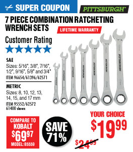 View 7 Pc Metric Combination Ratcheting Wrench Set