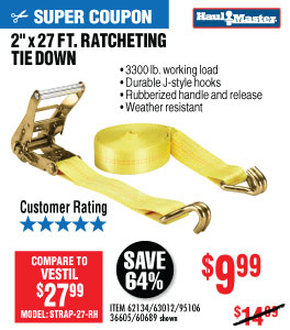 View 3300 lbs. Capacity 2 in. x 27 ft. Heavy Duty Ratcheting Tie Down  Pc