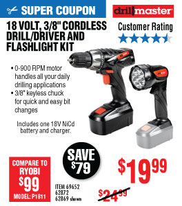 View 18 Volt 3/8 in. Cordless Drill/Driver And Flashlight Kit