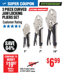View 3 Pc Curved Jaw Locking Pliers Set