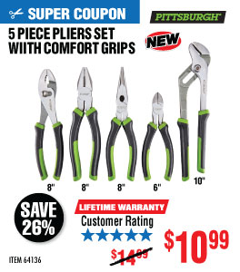 View 5 Pc Pliers Set with Comfort Grips